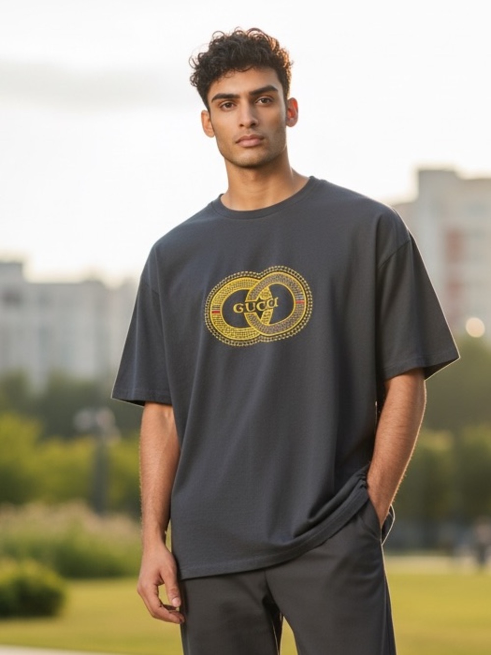 Men's Dark Blue with gold Logo Graphic Tee